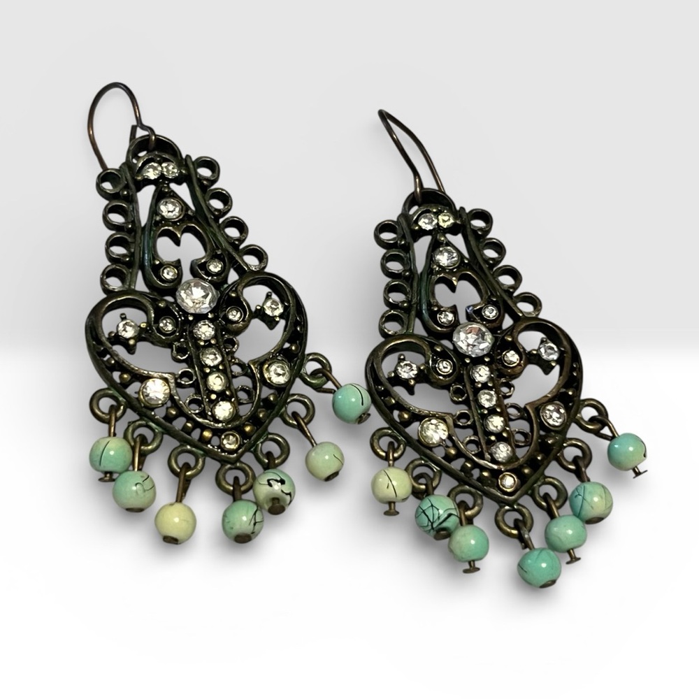 Fishhook filigree beaded dangle earrings
